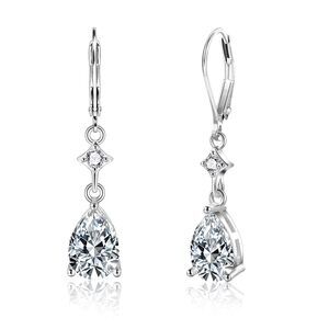Silver Teardrop Earrings for Women Cubic Zirconia Silver Drop Leverback Dangle